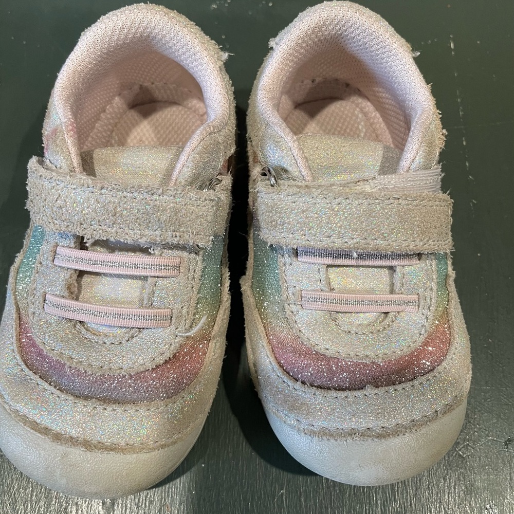Stride Rite Bambi White/Pink Glitter Toddler Shoes (Size 6)